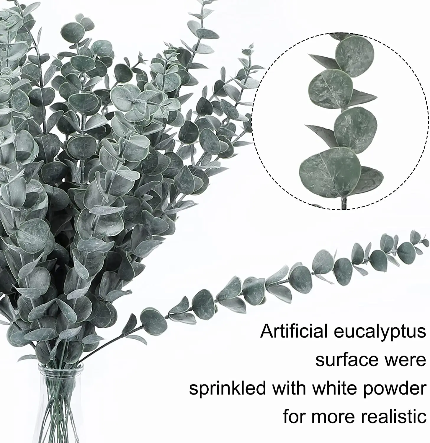 Yannew 12 Stück künstliche Eukalyptus-Stiele, silbernes Dollar-Grün, künstliche Pflanzen für Hochzeitsstrauß, Blumenarrangement, Heimdekoration – Detail 26