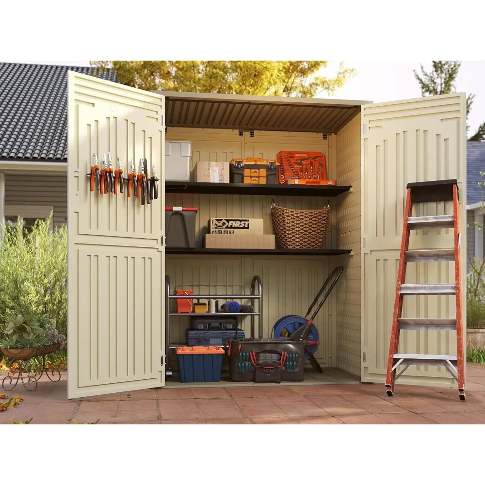 Vertical resin storage shed, plastic outdoor waterproof, 5.6 x 2.3 feet, garden tools and outdoor storage shed - view 4