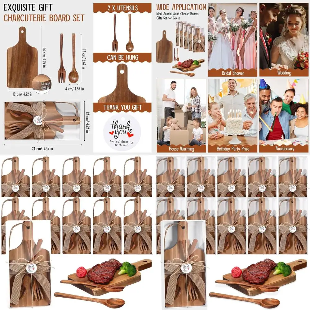 

Acacia Wood Cheese Boards Set with Cutlery and Tags, Perfect for Weddings, Showers, and Christmas Gifts
