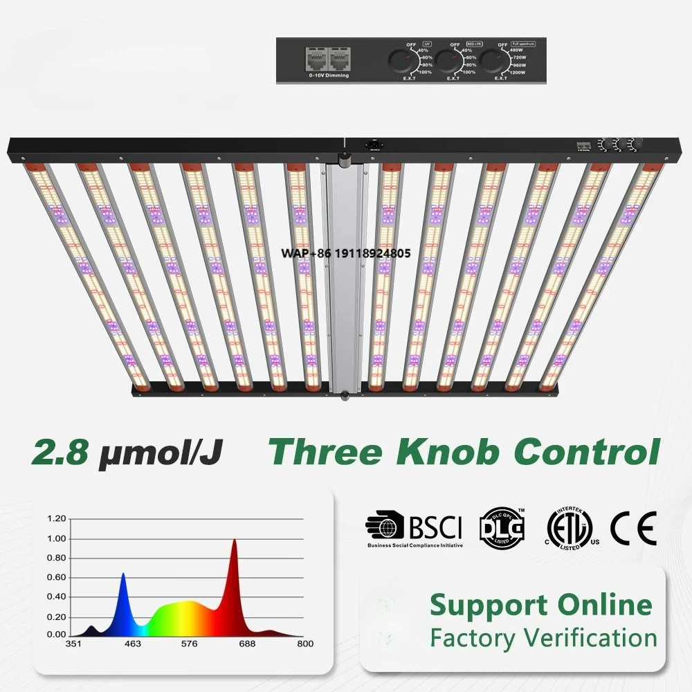 

1200W + 100w + 100w Multiple Spectrum LED Grow Light Advanced 3-Channel Design for Bloom Indoor Farming UV IR Plant Growth Light