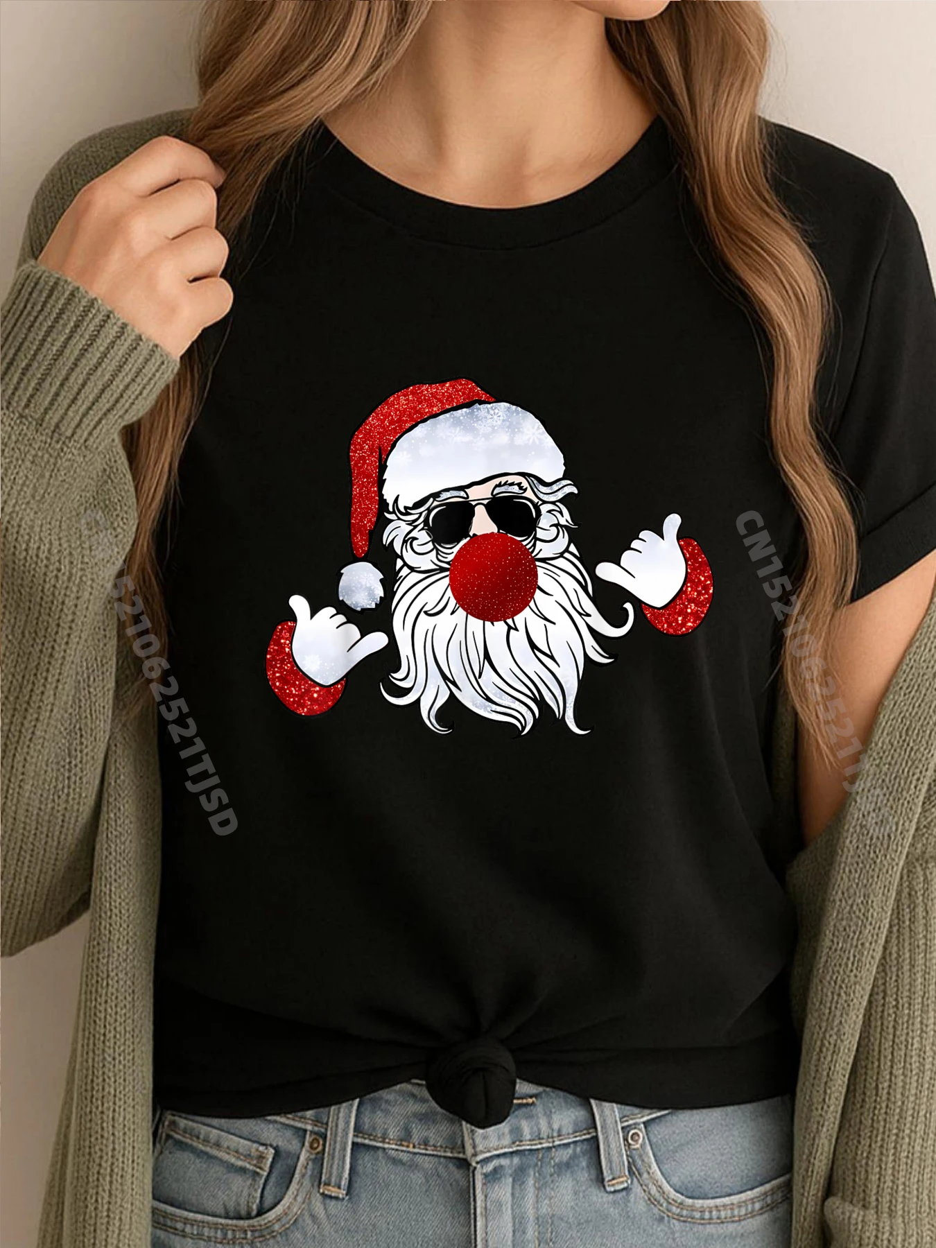 

Ретро Санта-Рождество выдувной пузырь с солнцезащитными очками Рождественские аниме футболки хлопковая футболка женская