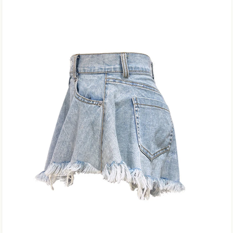 Jean Shorts for Women 2025 Summer Fashion Casual Denim Shorts with Pocket Tassel High Waist Loose New Trendy Jeans Streetwear