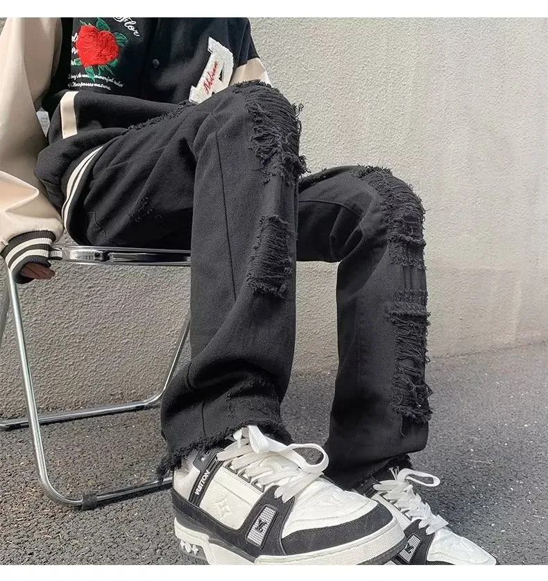 2024 spodnie y2k Streetwear weiß schlank zerrissen gestapelte Jeans Hosen für Männer Kleidung Gothic gebürstet lange Hosen Pantalones Hombre – Detail 21