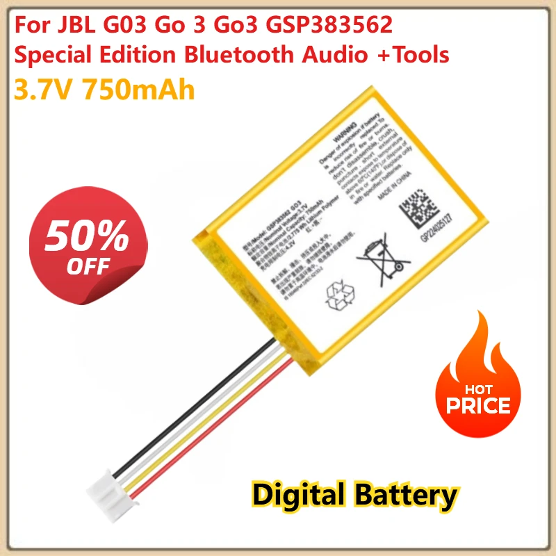 

GSP383562 3.7V 750mAh Replacement Digital Battery For JBL G03 Go 3 Go3 Special Edition Bluetooth Audio