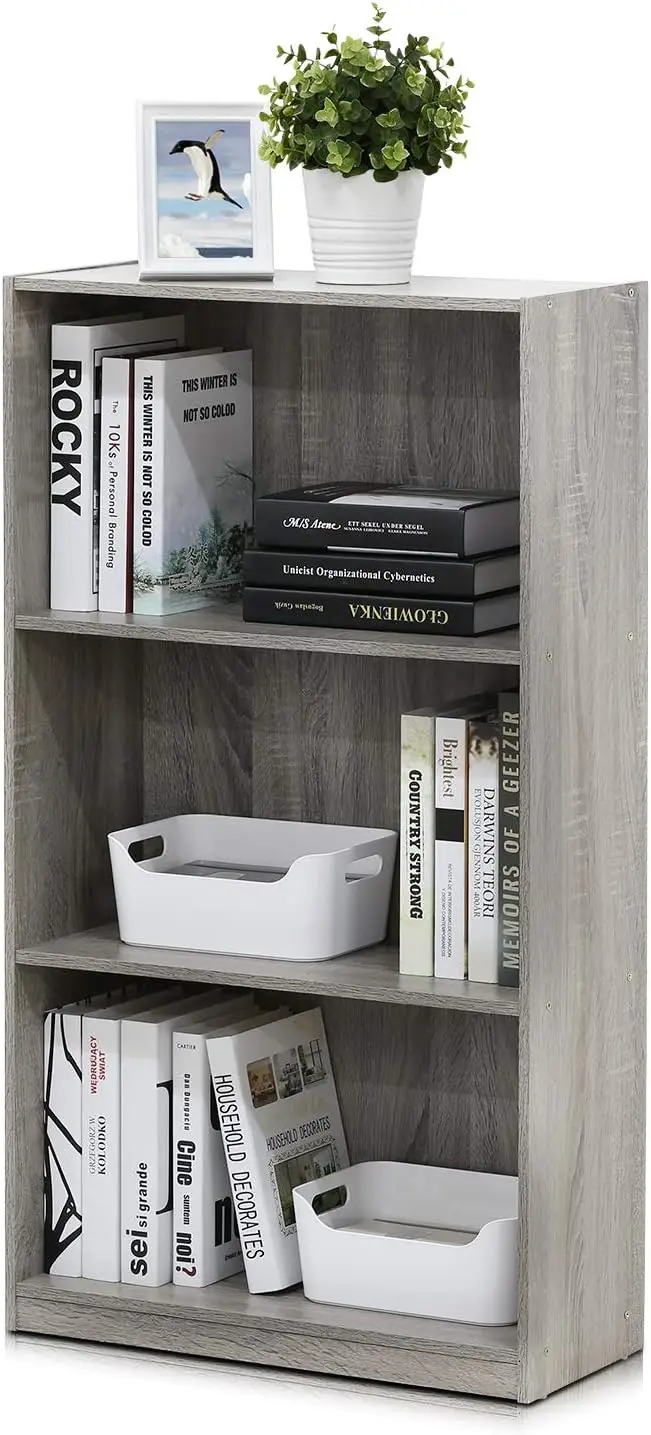 

3-ярусный книжный шкаф с открытыми полками, отделка французский дуб, 9,3x21,8x39,5 дюймов, для гостиной, спальни, домашнего офиса