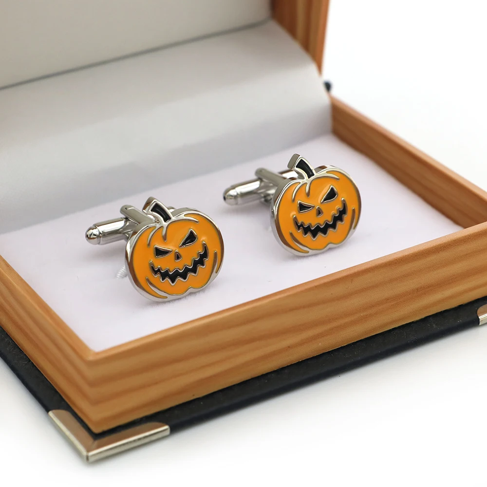 أزرار أكمام عصرية للرجال من iGame تصميم يقطين أصفر اللون جودة مادة نحاسية أزرار أكمام للهالوين بالجملة والتجزئة #4