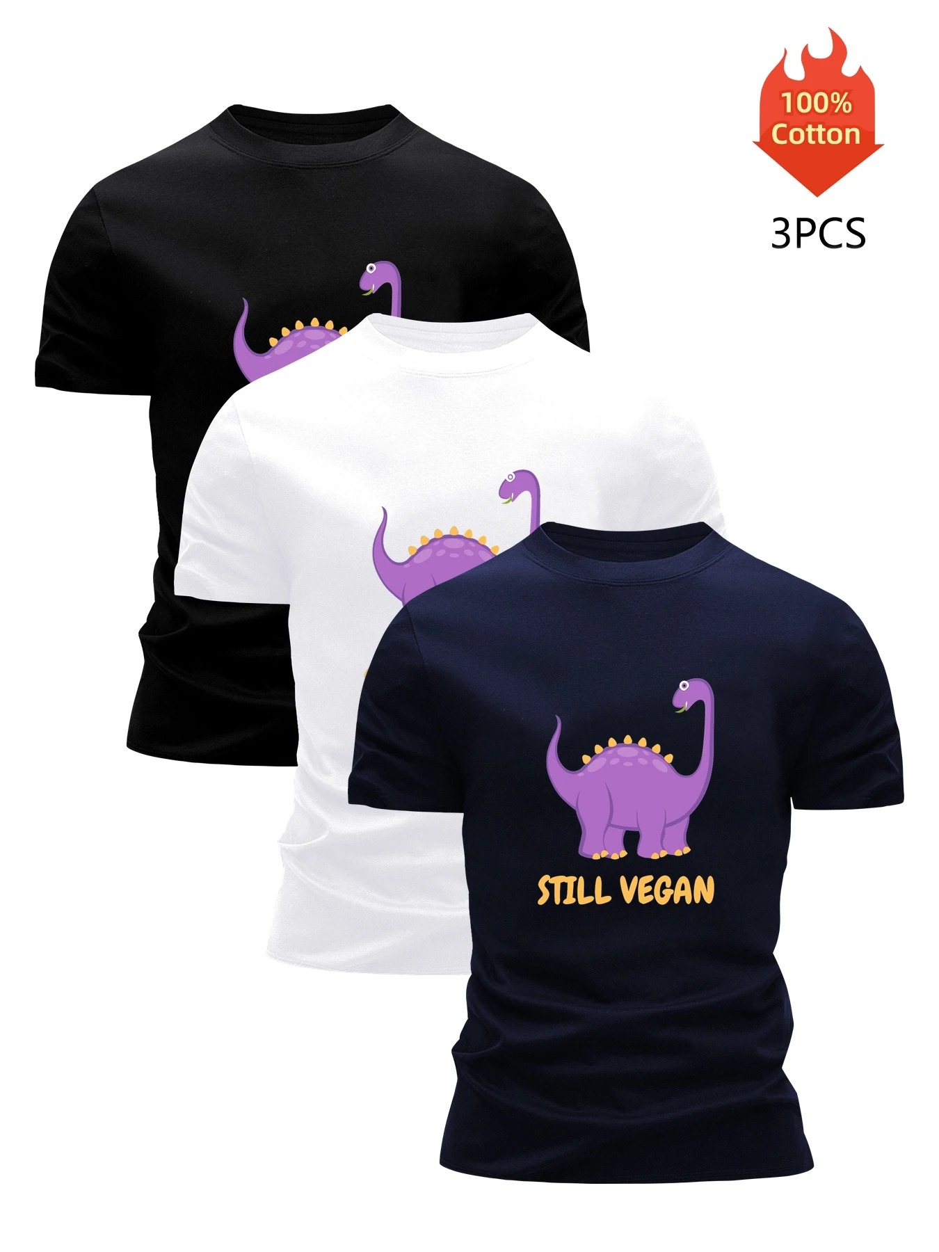 

Printed T-Shirt 3 Pack Men's 100% Cotton Graphic Tees Funny Summer Blouse Casual Breathable Cool Luxury High Quality Clothing