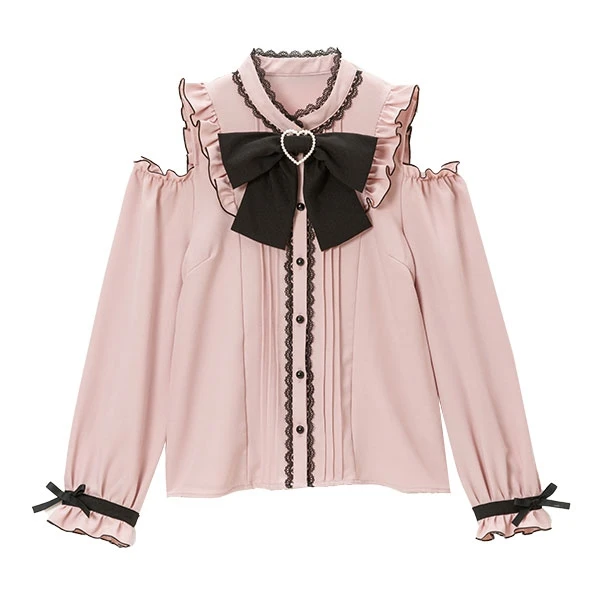 Dophee Dearmylove Landmine Series Women Blouses Off-the Shoulder Single-breasted Love Bow Japan Styles Shirt Cute Lolita Tops