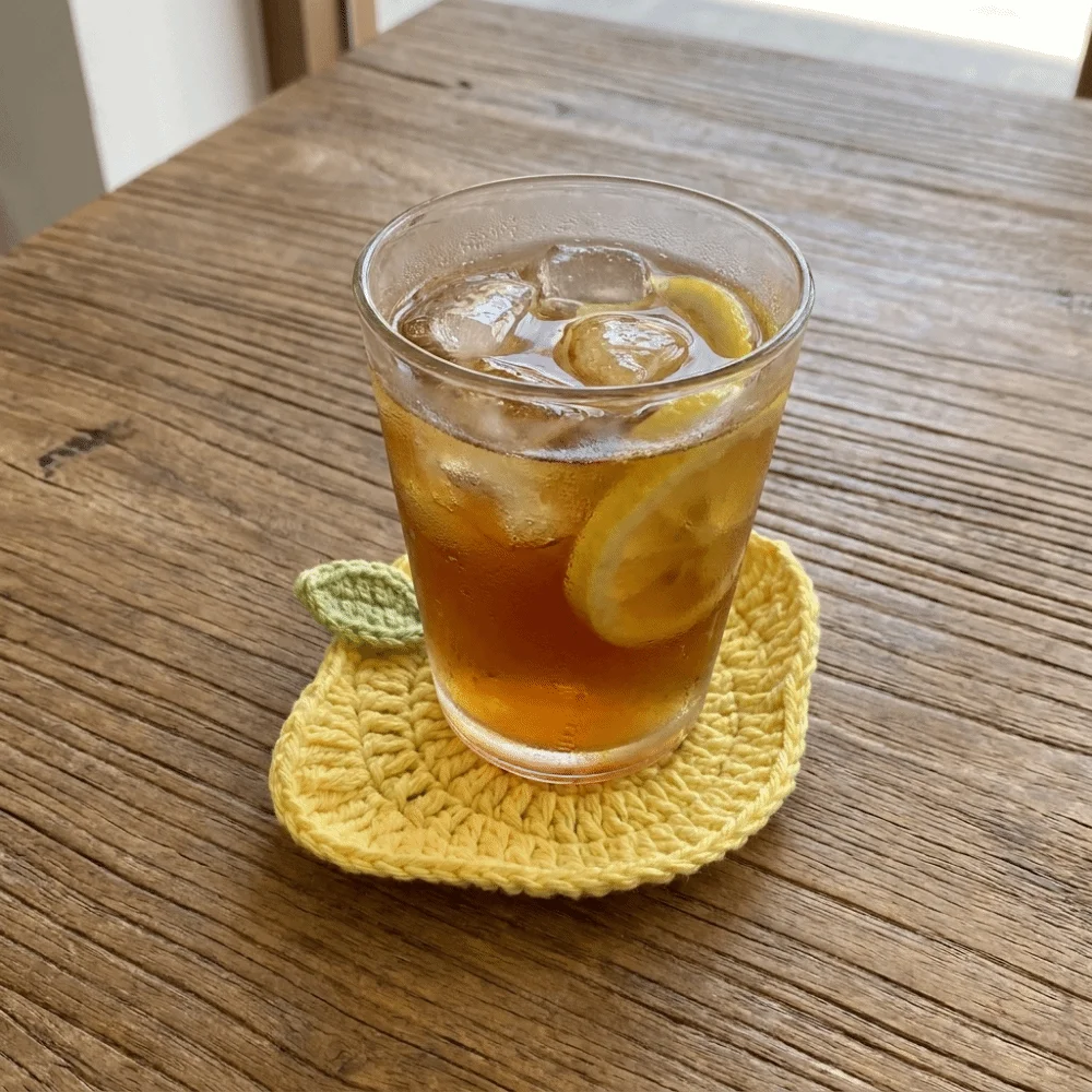 3PCS Heat-insulating Hand-crocheted Lemon Coasters Non-Slip Handmade Cup Mats Fruit-themed Polyester Drink Mats Living Room