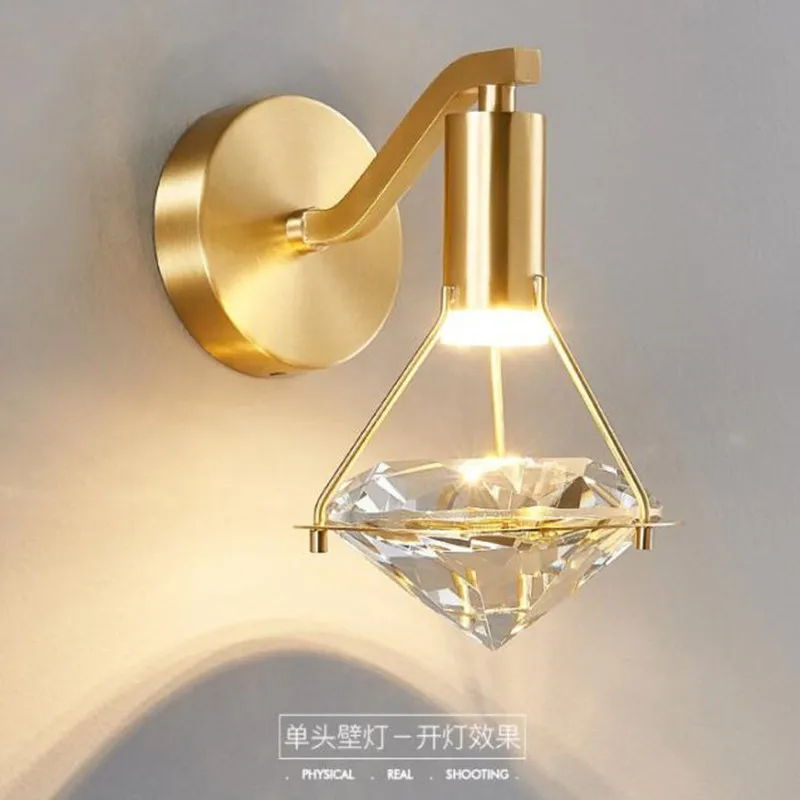 New Style Diamond Shape 5W LED Wall Light Copper Aisle Crystal Wall Sconce Lamp 110 220v For Bedroom Corridor Living Room