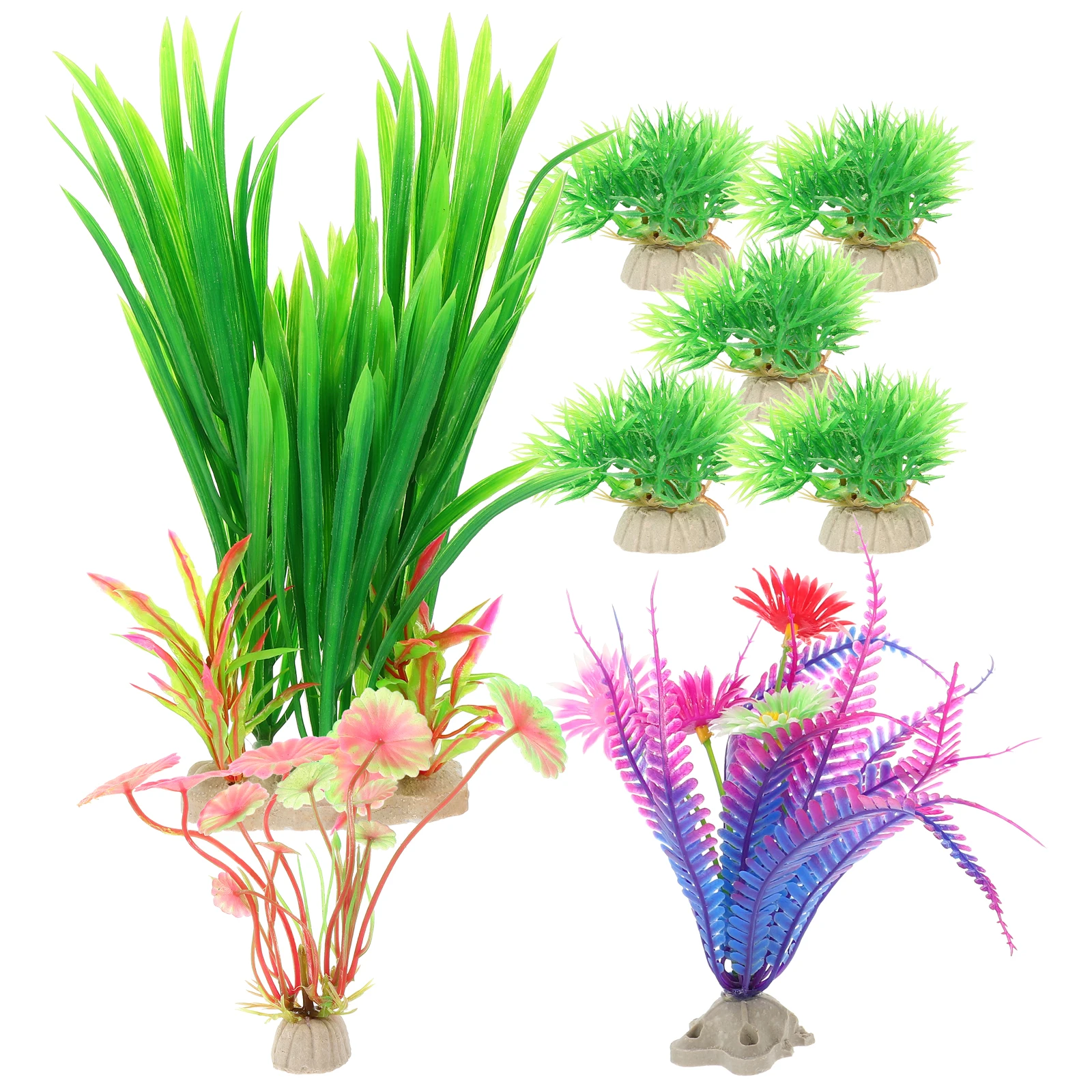 

8 Pcs Water Plants Decoration Set Aquarium Fish Tank Decorations Plastic Landscaping