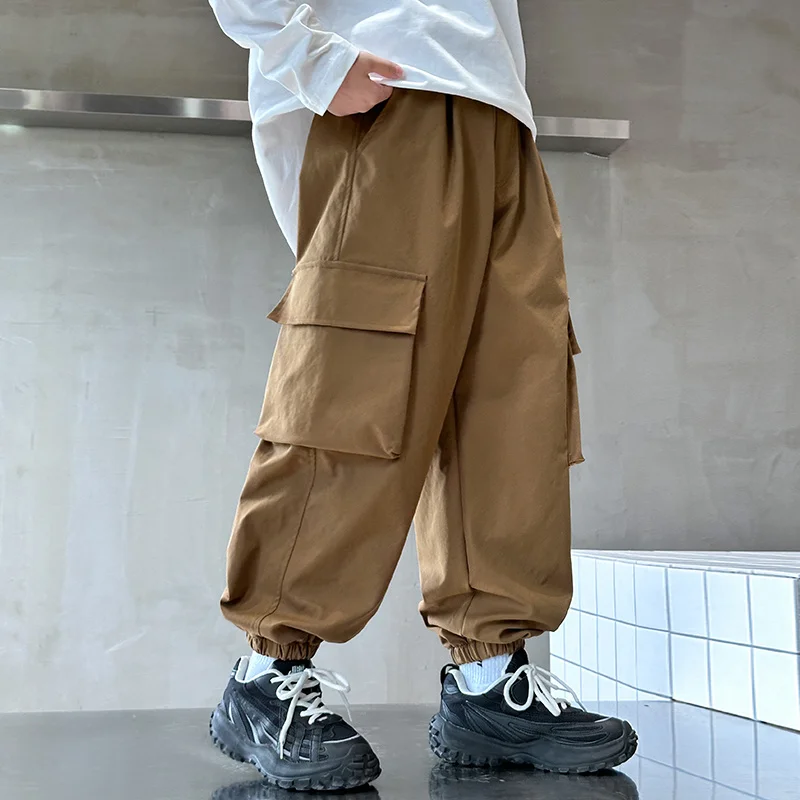 Autumn Kids Pocket Cargo Pants Fashion Hip Hop Sweatpants Boys Casual Sports Pants for Teen Boys Children Trousers Streetwear image 4