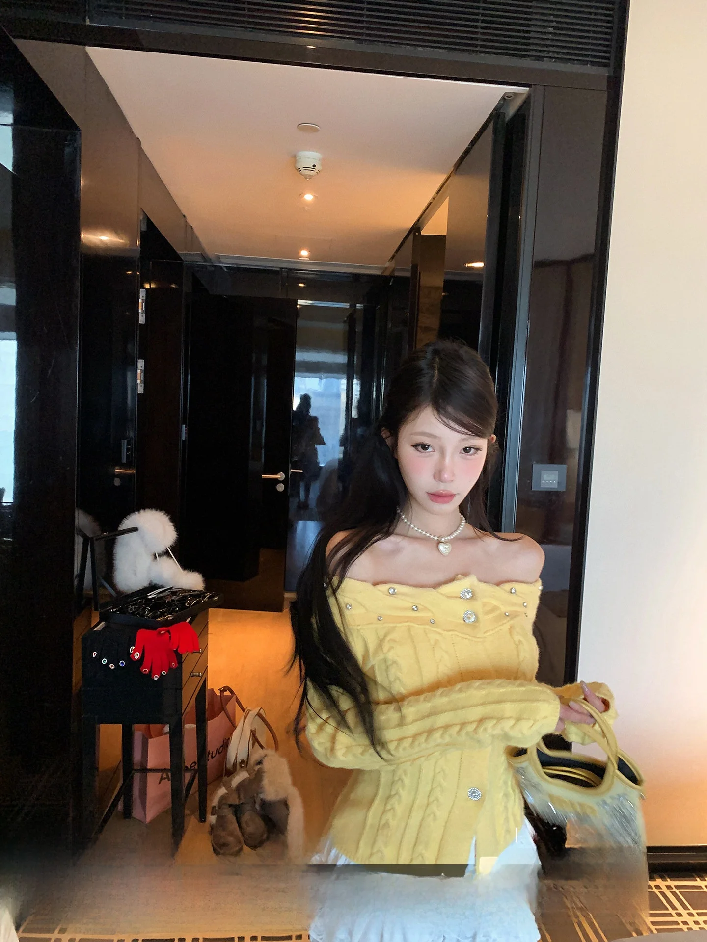 

Pinksoya Soft Cozy Diamond Embellied Women's Sweater Winter Slimming Wrap around Ne Long Sve ort Length Sweet Sle