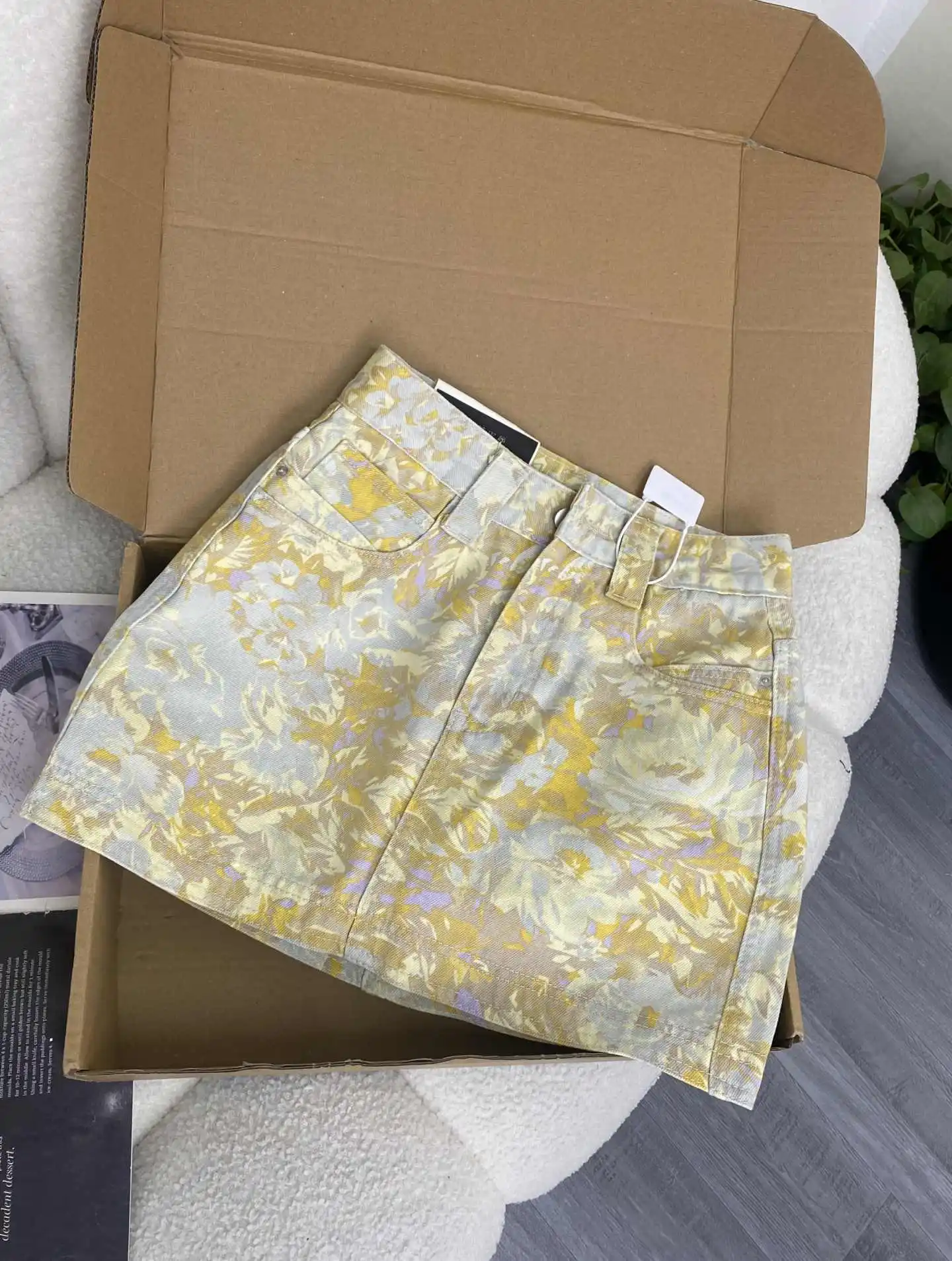 Women's Yellow Floral Print A-line Denim Skirt Y2k Gyaru Mini Cowboy Skirt Vintage Skirts Denim Skirt 2000s Clothes Summer 2025