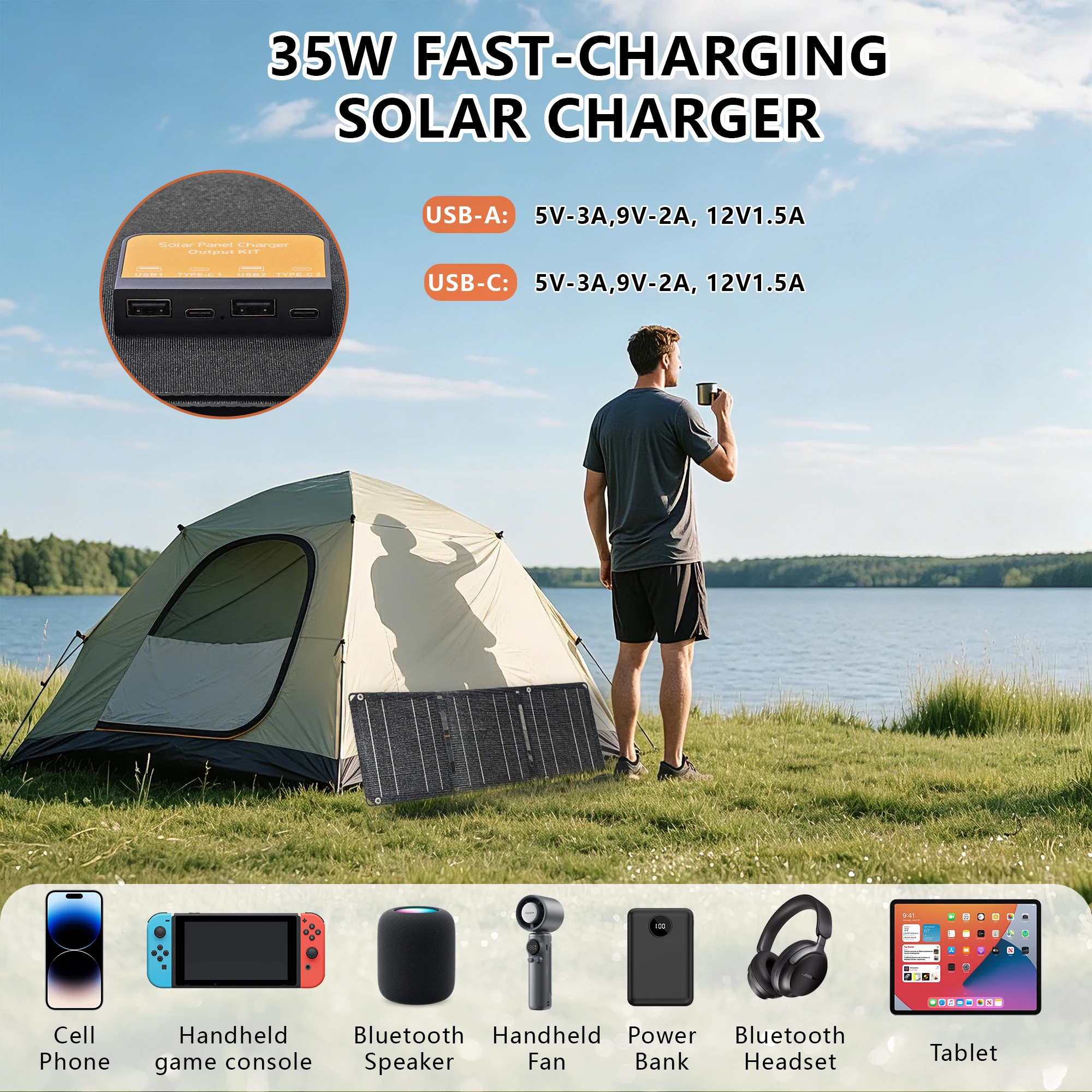 ELEGEEK Foldable Solar Panel Portable 3-fold Solar Panels Charger USB 5V DC Full Time Power Solar Panel Mobile Power Supply