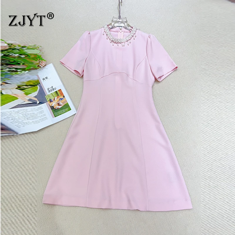 

ZJYT Летнее женское платье с круглым вырезом и короткими рукавами, элегантное милое розовое, черное модное вечернее платье 2025 года, новый дизайнерский Vestidos
