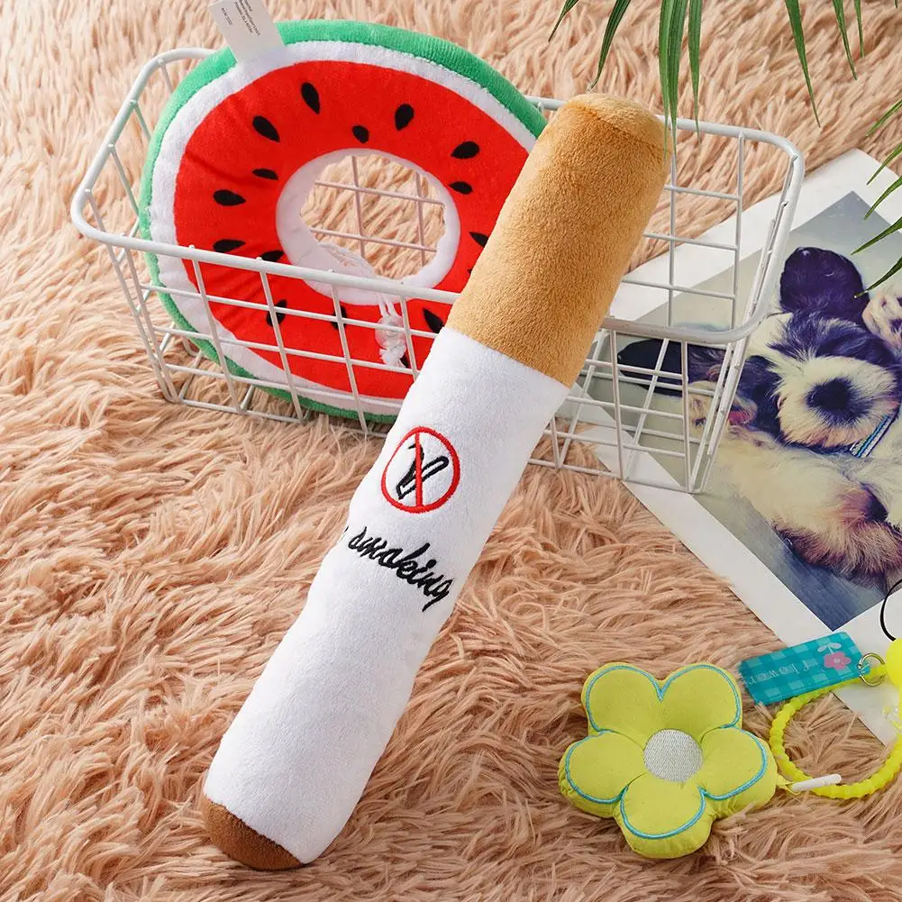 Pet Funny Toys Cigar Big Smoke Plush Sound Squeak Fake Cigarettes Toys Dog Chew Molar Interactive Game Bite Resistant Pet Toy