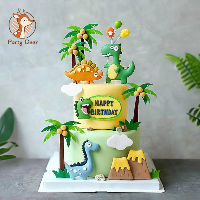 Dinosaur Birthday Cake Decoration Cartoon Dinosaur Pterosaur Cake Toppers Boys Happy Jungle Safari Dino Birthday Party Decor