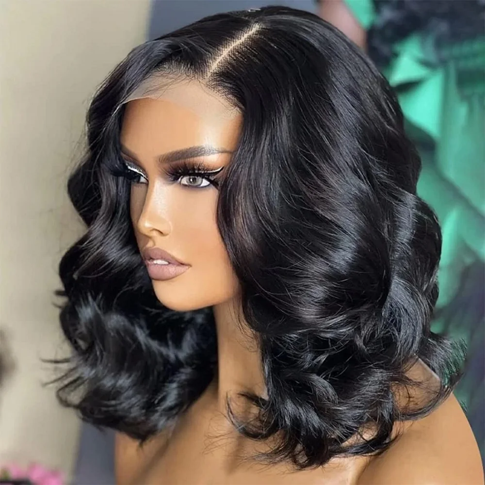 

10A 14 Inch Bob Wig Human Hair 13x1 Body Wave Lace Front Wigs Human Hair Pre Plucked Frontal Lace Wig 180 Density Glueless Wigs