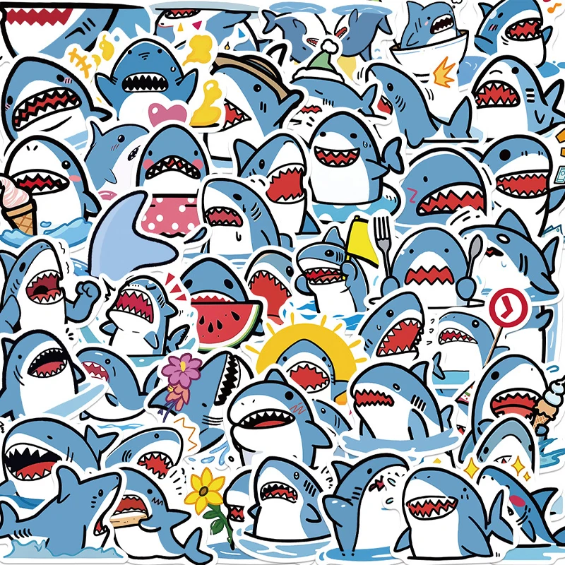 50 Pcs Shark Decals Waterproof Vinyl Cute Ocean Shark Aesthetic Stickers for Water Bottle Hydro Flask Laptop Journal Sticker