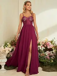 MgiacyHalter sexy lace hem chiffon slit dress Ball dress Party dress Bridesmaid dress