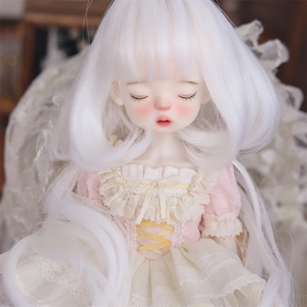 BJD Doll Hair Wigs 1/6 BJD YOSD Doll Wigs Long Fringe Bangs White Jellyfish Roll High-temperature Wire Wigs Doll Accessories