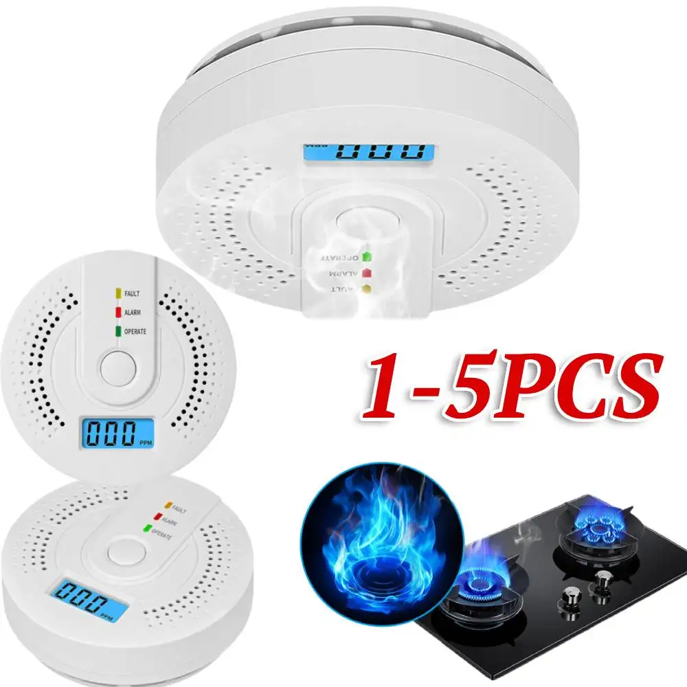 1-5 יחידות מגדיר פחמן דיגיטלי עם חיישן אזהרה קול עם מחוון LED מופעל באמצעות סוללה מוניטור גז CO שימוש בבית