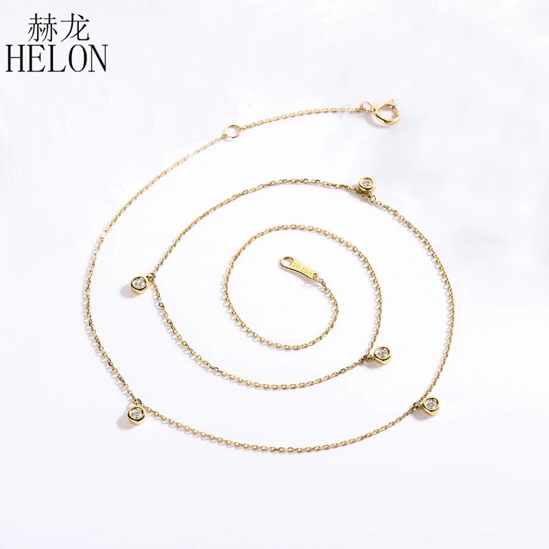 HELON Solid 18K Yellow /Rose/ White Gold H/SI Natural Diamond Necklace  Women Trendy Fine Jewelry Diamonds Chain Necklaces