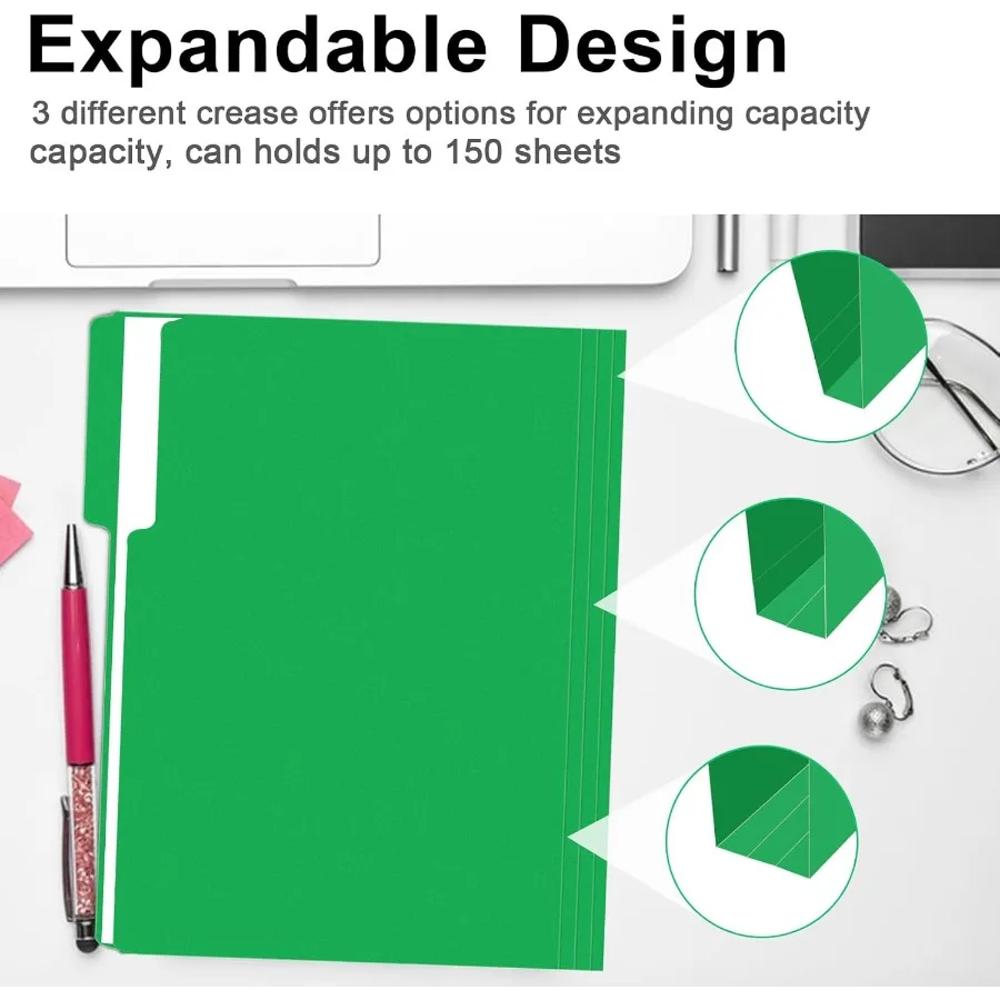 150 sztuk segregatorów z zakładkami 1/3, format Letter, w zielonych segregatorach z zakładkami dla łatwej organizacji i efektywnego przechowywania dokumentów.