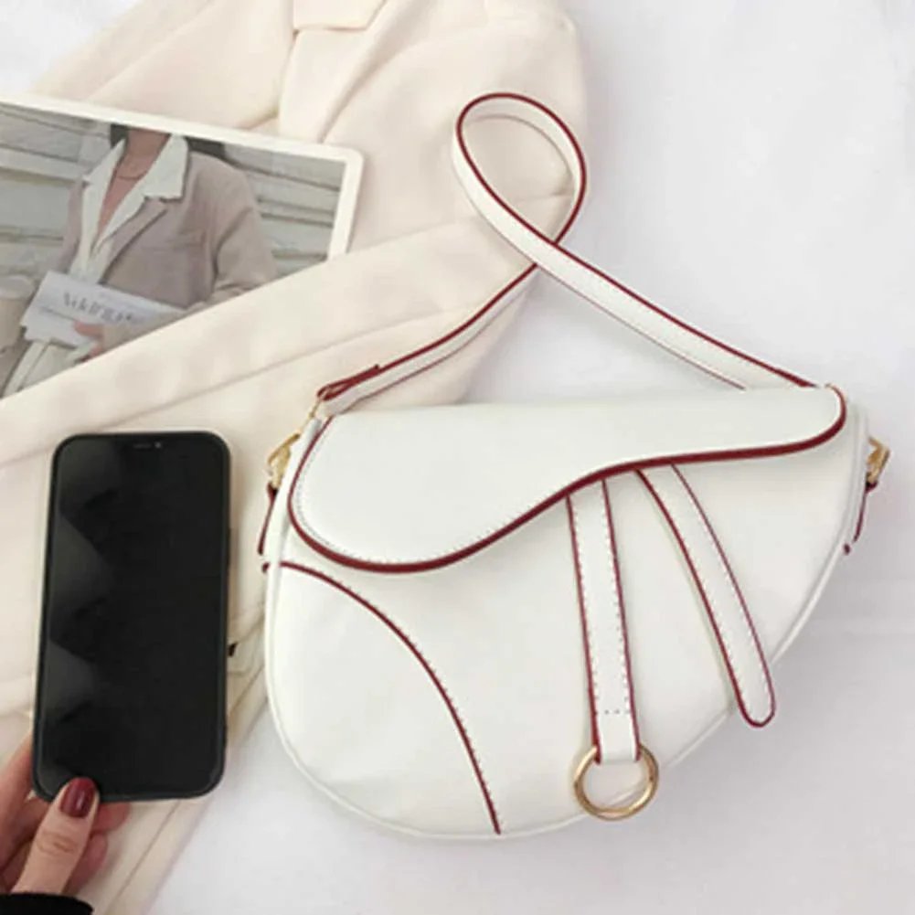 PU Leather Fashion Sling Bag Vintage Women Small Handbag Large Capacity Saddle Shoulder Bag Solid Color Shoulder Bag Travel Bags