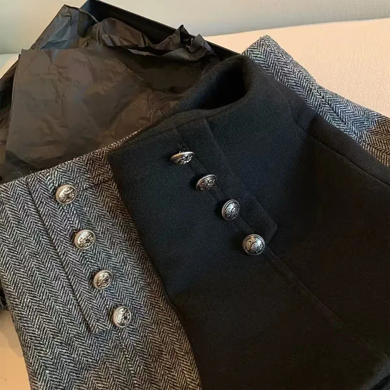 Vintage Faux Wool Shorts for Women Fall Winter High Waist Streetwear Shorts Y2K Korean Chic Double Buckle Design Wide Leg Shorts