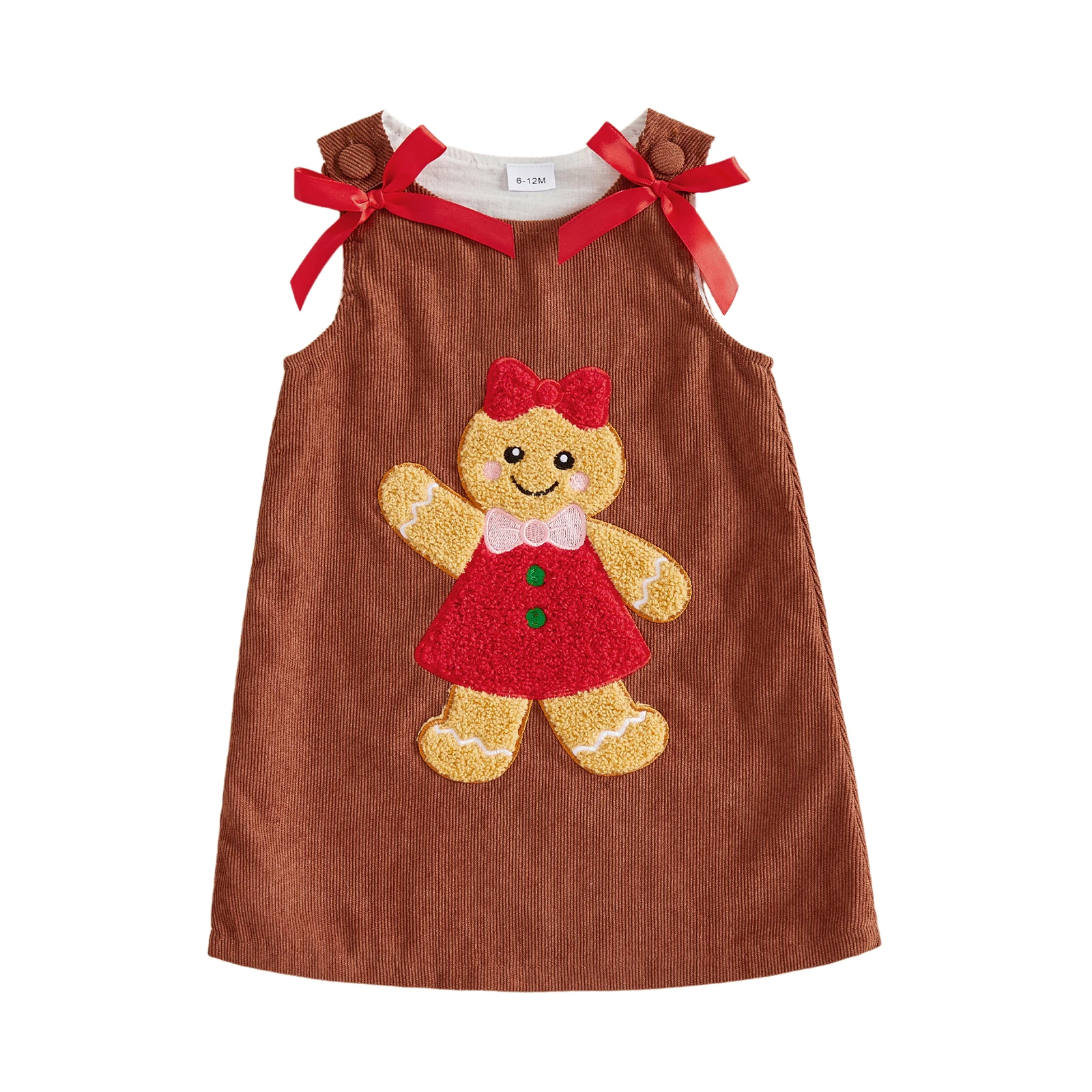 Toddler Baby Girl Christmas Dress Gingerbread Man Applique Sleeveless Dress