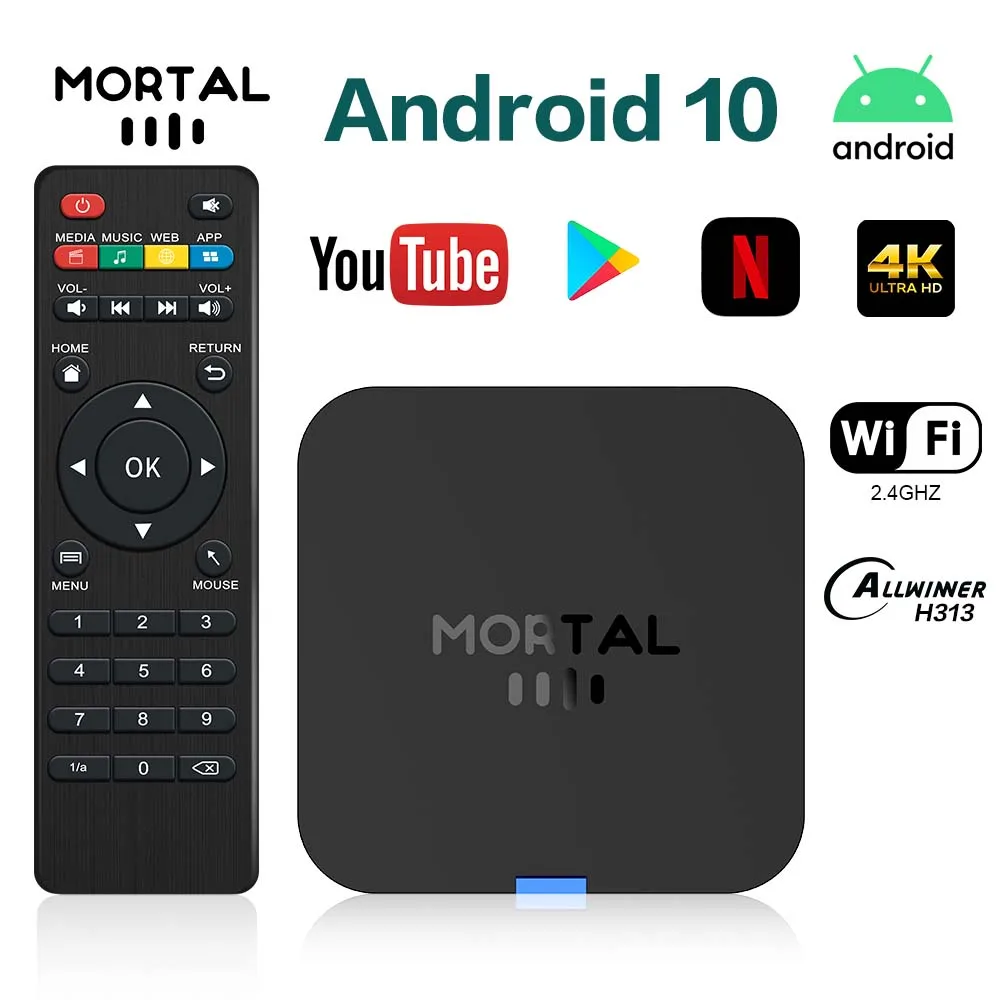 Mortal TX1-S Allwinner H313 Android10 Smart Home Theater TV Box 4K HDR 2.4G Wifi 2GB16GB Youtube Mini Media Player Set Top Box