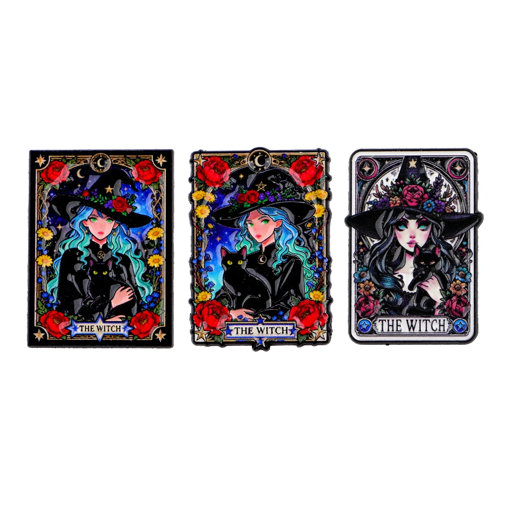 Witch Tarot Cards Brooches for Clothing Women Men Enamel Pins Badges Lapel Pins for Backpack Jewelry Decorations Gifts