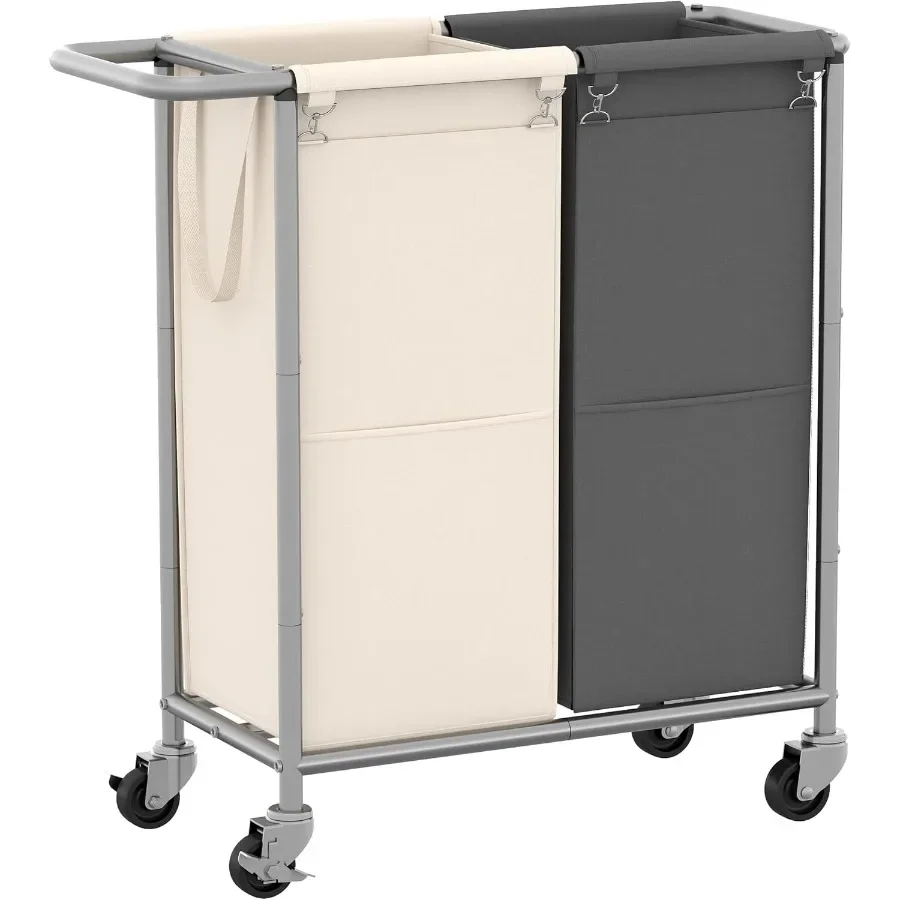 

2 x 18.5 Gal Laundry Basket with Heavy Duty Rolling Wheels and Removable Divider Sorter for Efficient Dirty Clothes Storage in