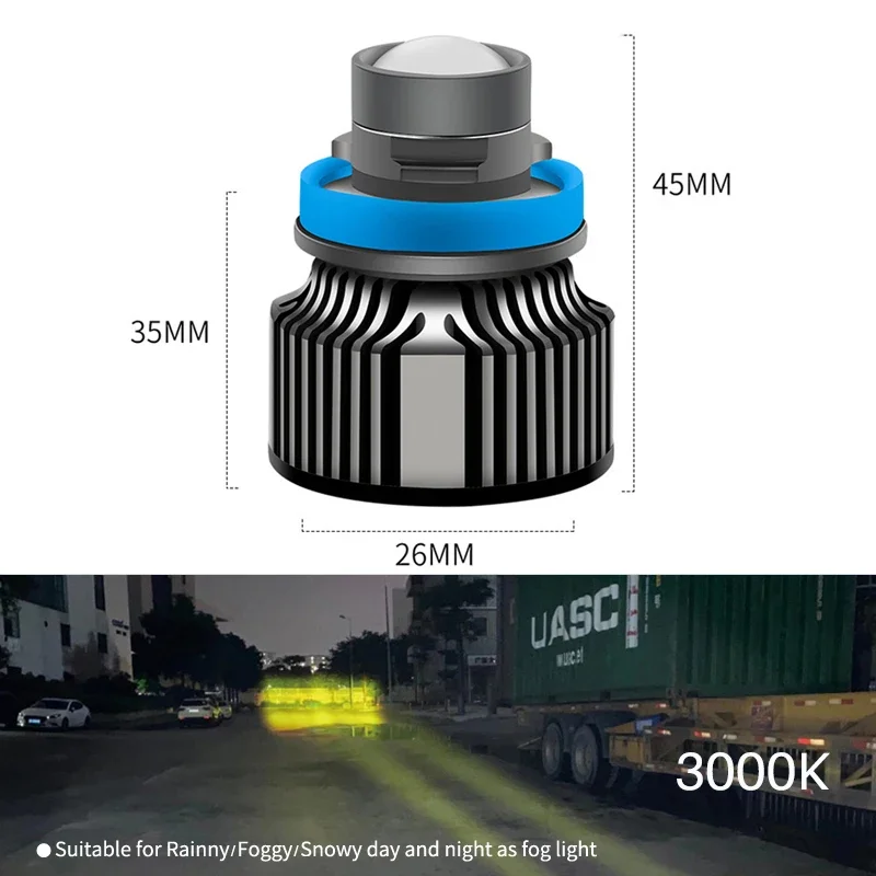 2pcs Laser Lens H7 H11 Led Fog Light Bulb H8 H9 9005 9006 HB3 9006 HB4 8000K 6000K 3000K Turbo Headlight Lights For Car 12V 24V