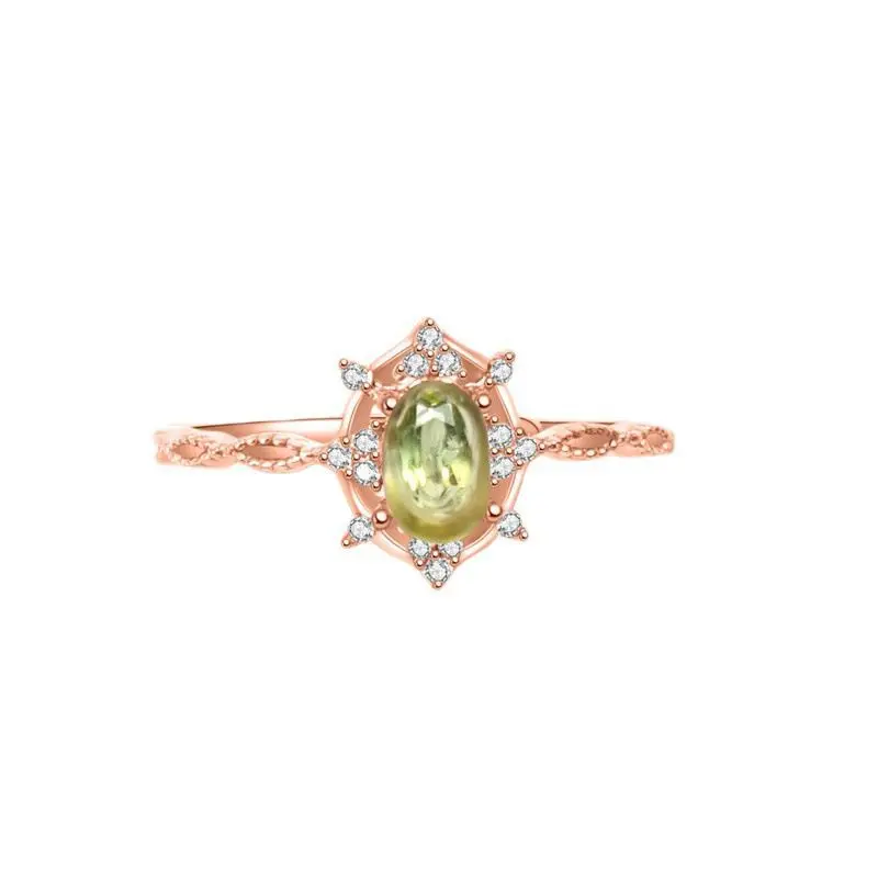 Japanese light luxury natural peridot green crystal ring girls ins style palace style adjustable live mouth personality