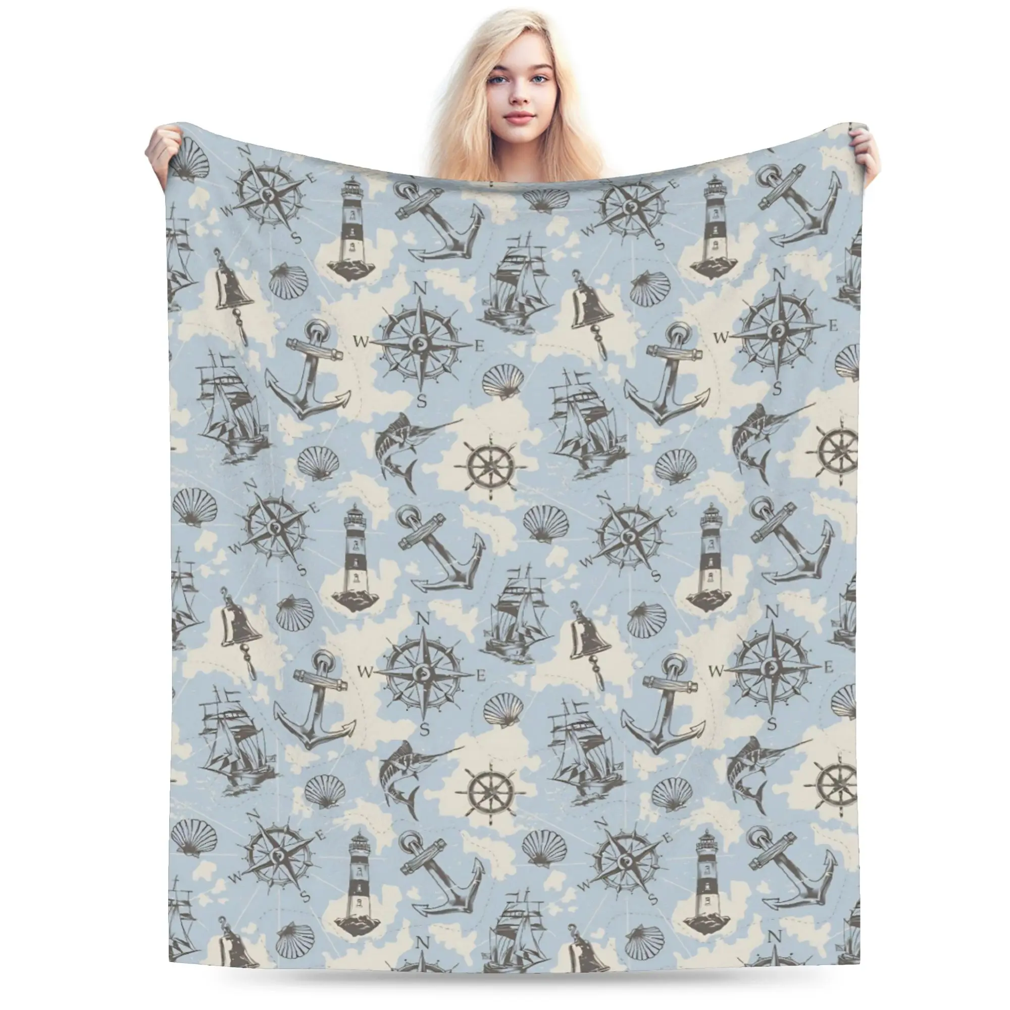 Nautical Anchor Boat Flannel Blankets Winter  Warm Soft Bedding Throws  Boys Couch Chair Street Trend Bedspread Sofa Bed Cover
