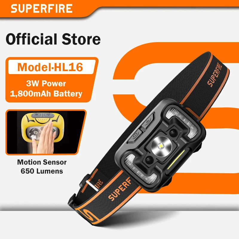 SUPERFIRE HL16 Farol recarregável à prova d'água 300 lúmens COB LED luz principal brilhante