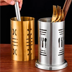 Gold-plated Stainless Steel Spoon Holder Tableware Drainer Chopsticks Storage Box Thickened Hollow Kitchenware Storage Organizer