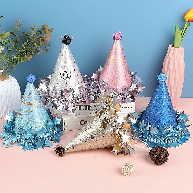 Birthday Party Hat Paper Gold Silver Pink Crown Caps Photo Prop Dress Up Gender Reveal Party Decor Baby Show Birthday Decoration - Image 3