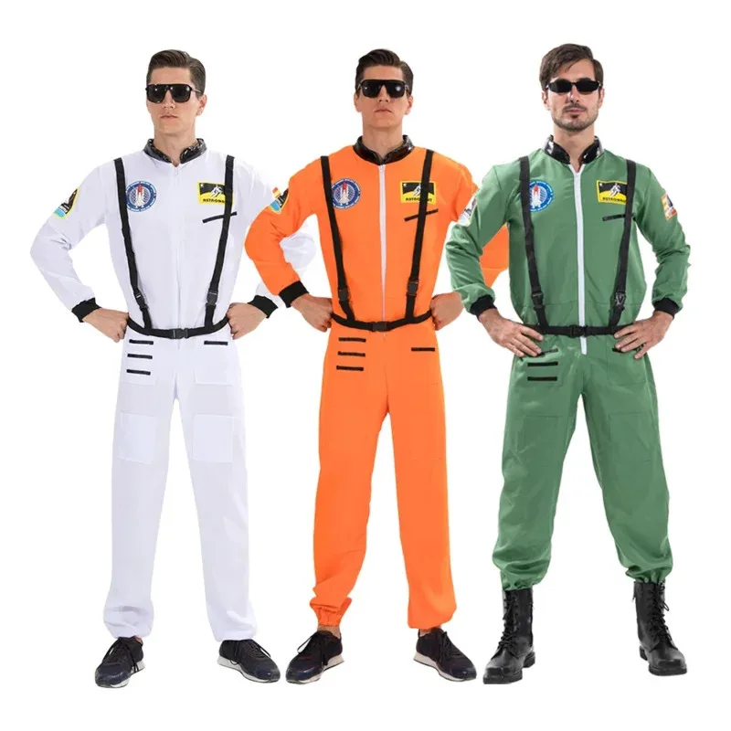 

NewMen’s Astronaut Costume Alien Spaceman Uniform Halloween Adult Costumes Solid Color Pilot Jumpsuit Purim Carnival Party O RC7
