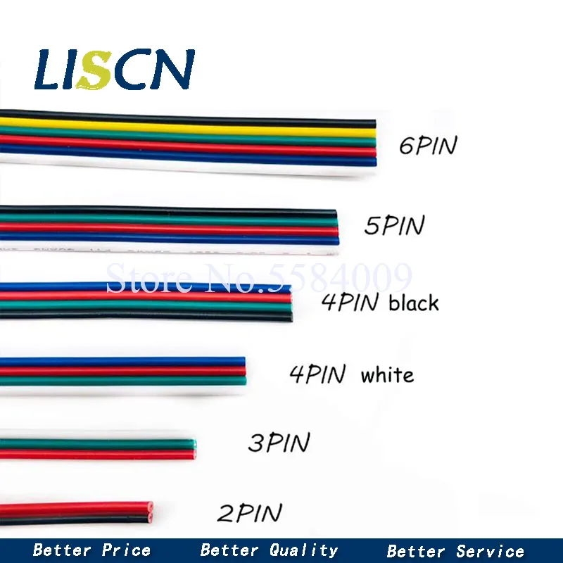 5/10Meter 22 AWG 2Pin 3Pin 4Pin 5Pin 6Pin Electronic Cable Extension Wire Color Line for 5050 3528 RGBW RGB CCT LED Strip Lights