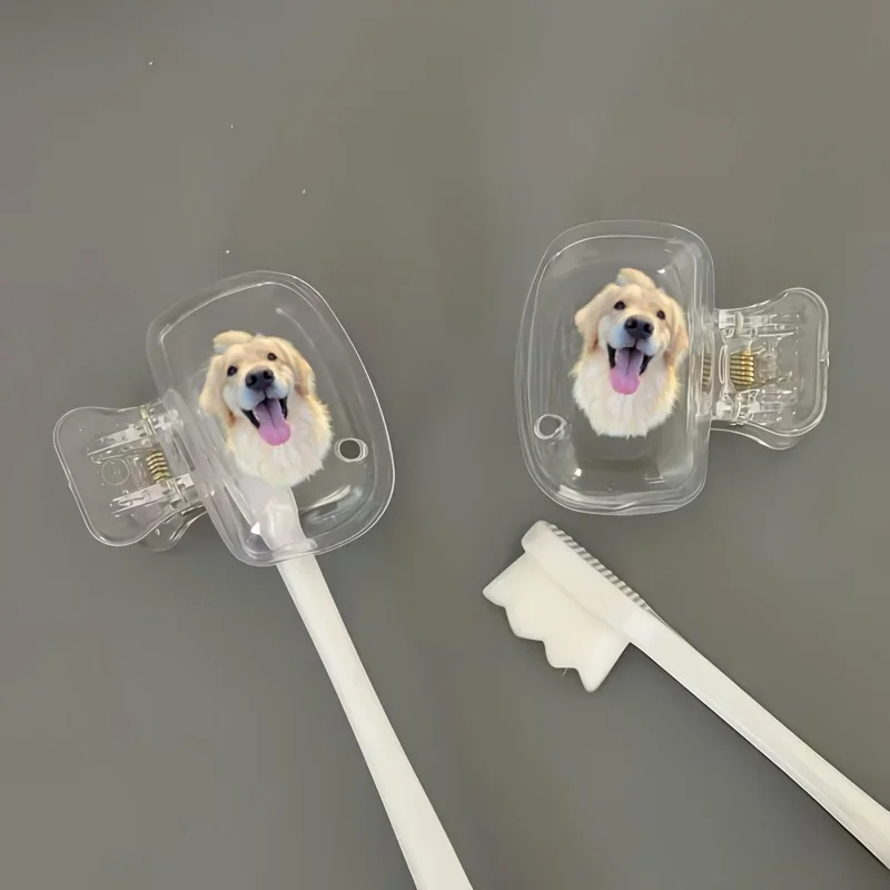 2pcs Golden Retriever Dog Dustproof and Moisture-proof Bathroom Toothbrush Holder Clips Home Organization Travel Essentials