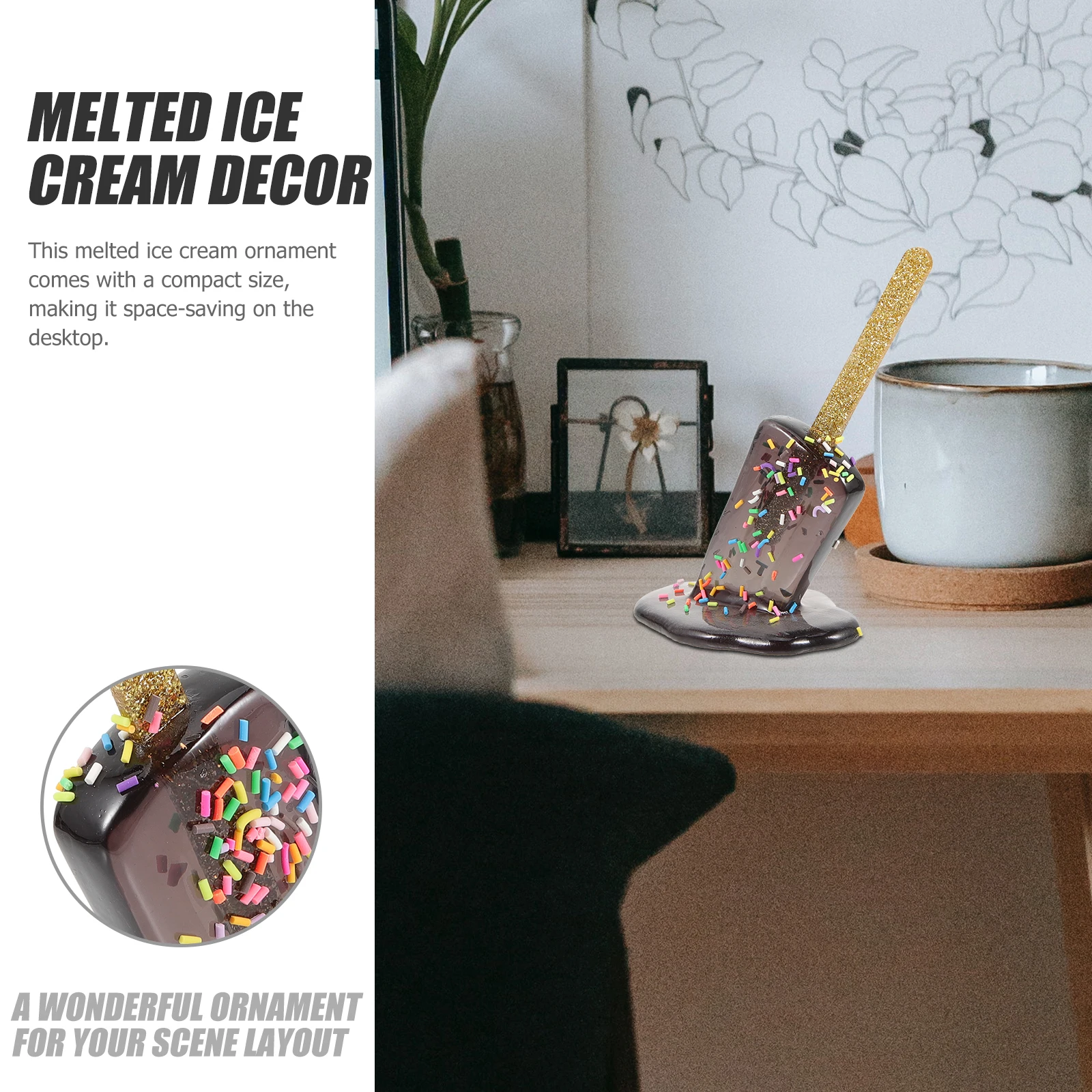 Resin Melted Ice Cream Decor Compact Size Bright Color Unique Art Sculpture Home Decoration Fake Ice Cream Model Modern Figurine