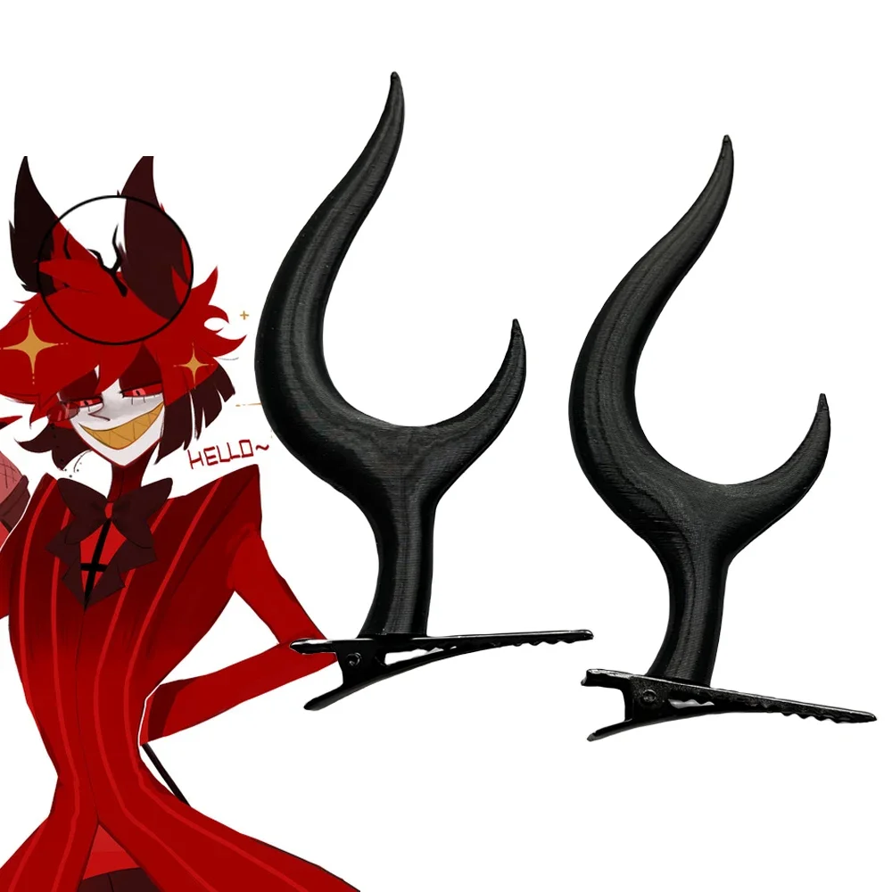 애니메이션 앨러스터 코스프레 머리핀, 블랙 뿔 뿔 헤어 클립, 할로윈 파티 모자, 헤어 액세서리