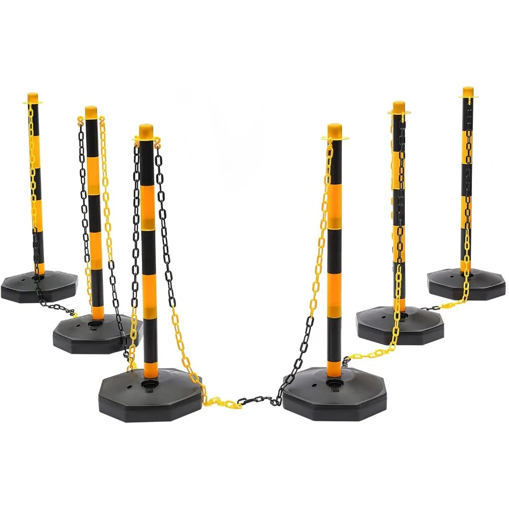 Barrier Post and Plastic Chain 28.5 x 85 cm Locking Post Chain Post Yellow Black Plastic Bollard Sets for Driveway Garage Gate