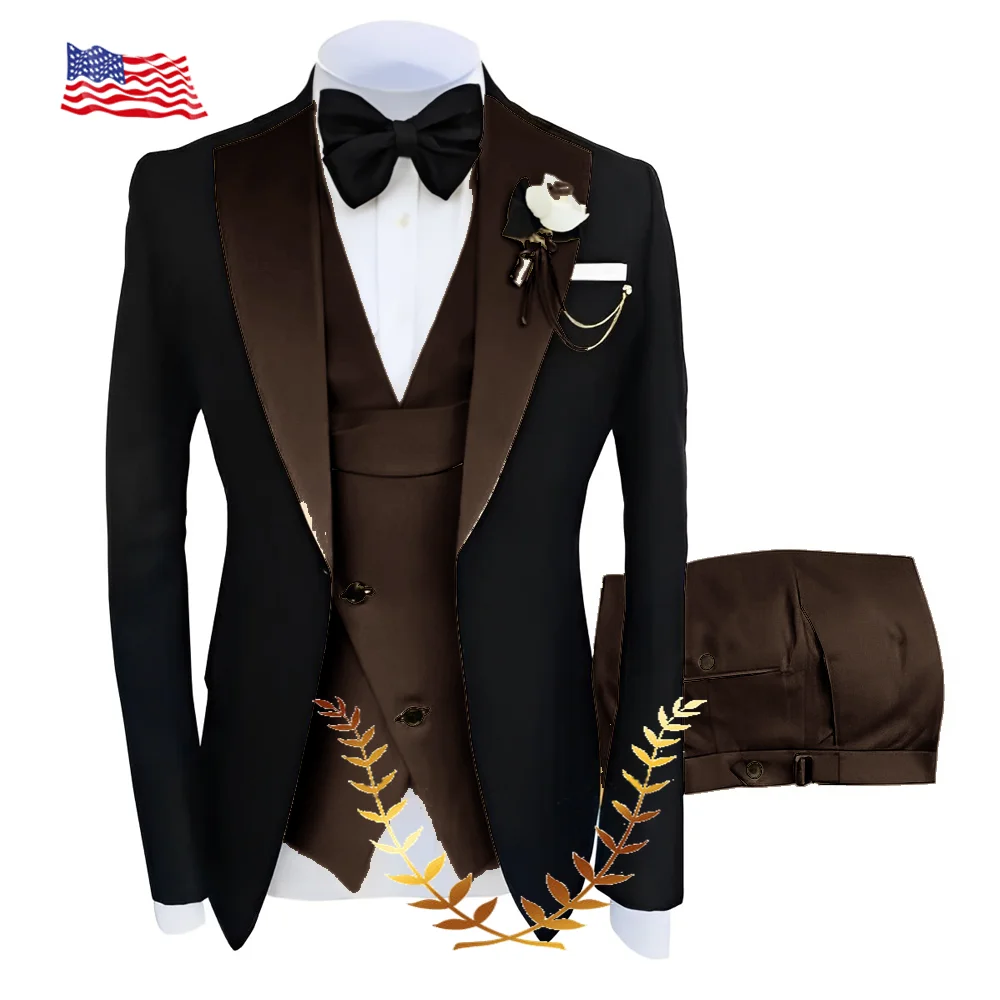 Elegant Men\'s Suit Jacket Pants Vest Three Piece Wedding Tuxedo Groom Party Dress Slim Fit Design Men\'s Blazer