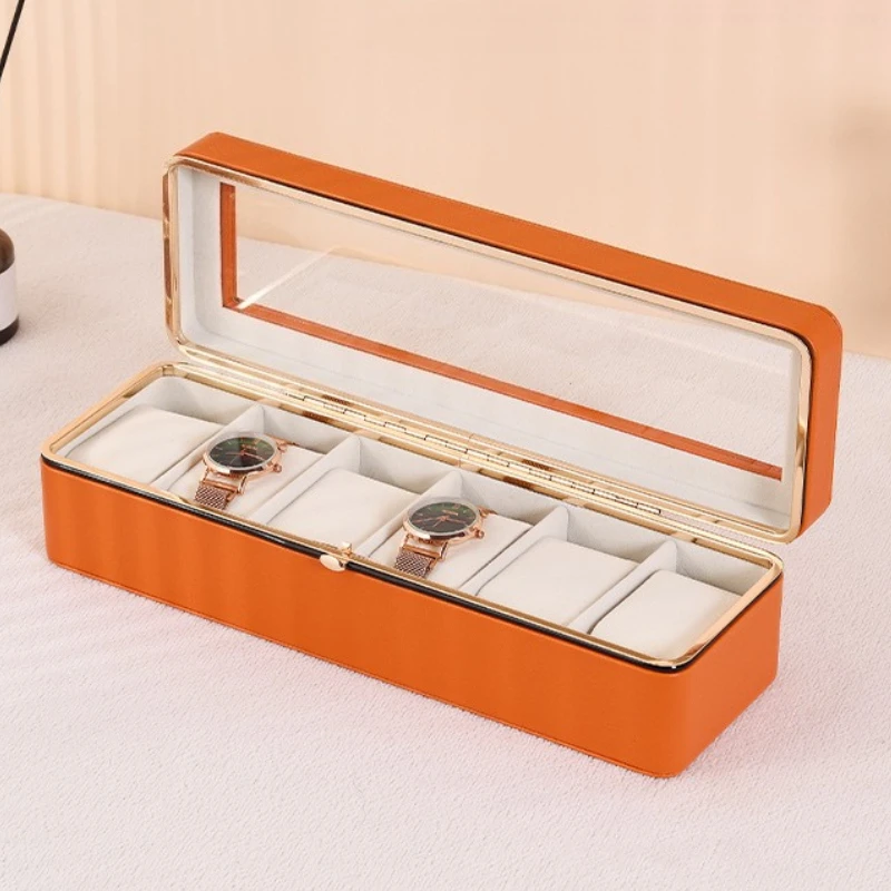 

Leather Watch Boxes 6 Slots Portable Watches Storage Case Man Luxury Wrist Watch Packaging Box Household Watch Organizer Cases