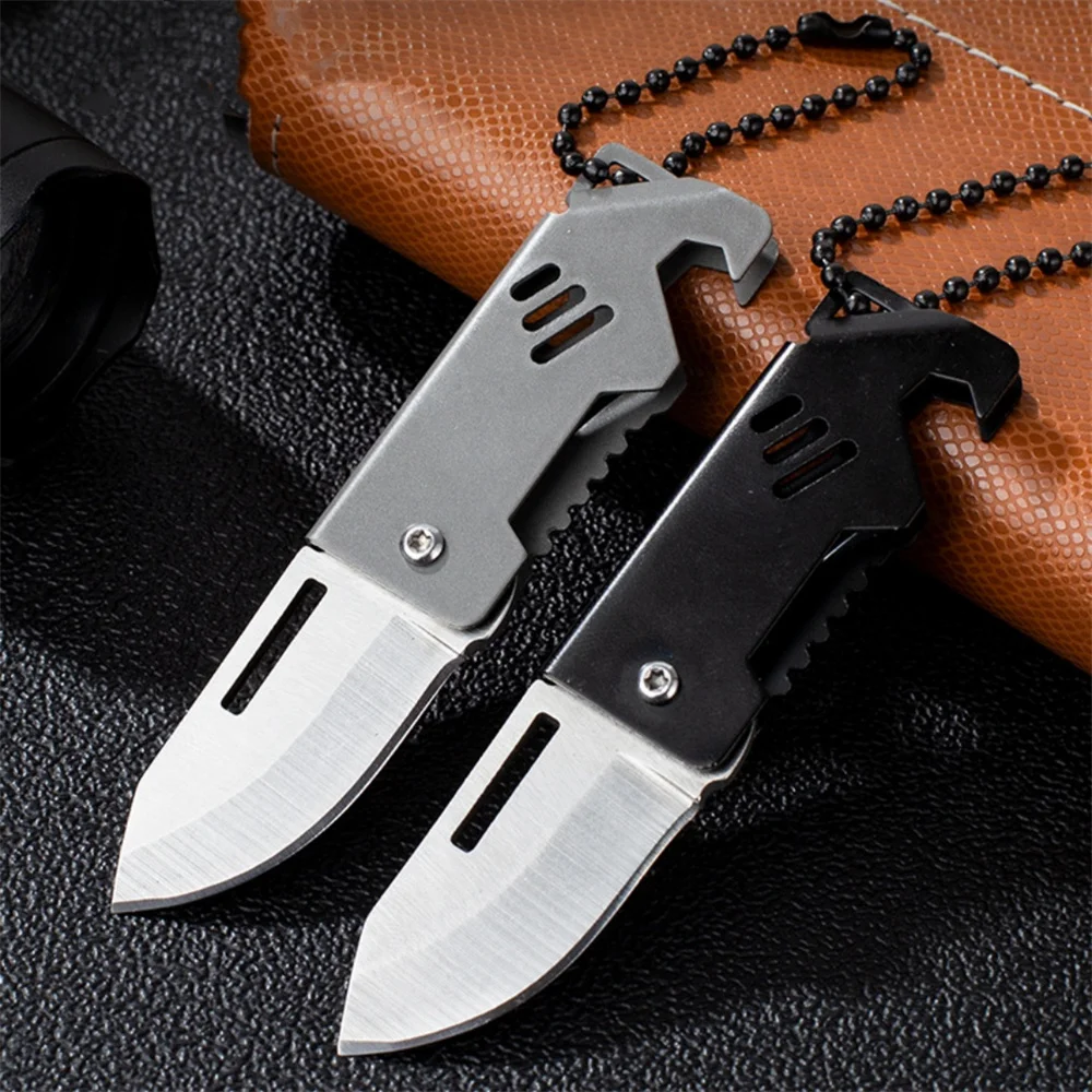 Portable Folding Knife Keychain Stainless Steel Outdoor Camping Survival Pocket Self-defense Sharp Knife Key Ring Bag Pendant view 5